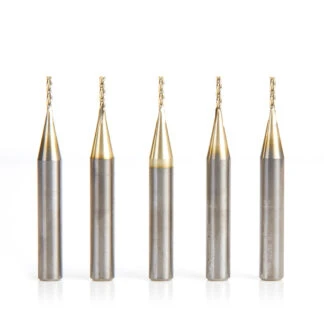 46290-5 5 Pack CNC 2D and 3D Carving Flat Bottom 0.10 Deg Angle x 1/16 Dia x 5/16 x 1/4 Shank x 2 Inch Long x 3 Flute Solid Carbide ZrN Coated Router Bit