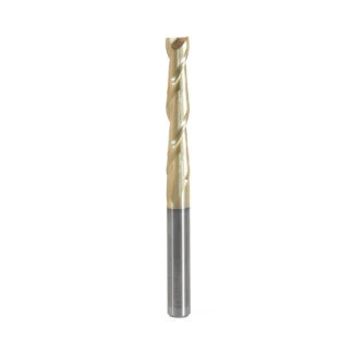 46577 CNC 2D and 3D Carving Flat Bottom 0.10 Deg Straight Angle x 1/4 Dia x 1-1/2 x 1/4 Shank x 3 Inch Long x 2 Flute Solid Carbide ZrN Coated Router Bit