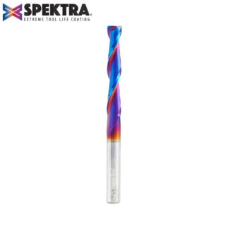 46577-K CNC 2D and 3D Carving Flat Bottom 0.10 Deg Angle x 1/4 Dia x 1-1/2 x 1/4 Shank x 3 Inch Long x 2 Flute Solid Carbide Up-Cut Spiral Spektra™ Extreme Tool Life Coated Router Bit
