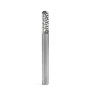 48001 Solid Carbide Medium Burr with 135 Degree Drill Point Fiberglass and Composite Cutting 1/4 Dia x 3/4 x 1/4 Shank Router Bit