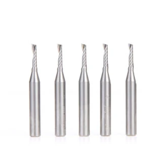 51411-5 5-Pack Solid Carbide CNC Spiral 'O' Single Flute, Plastic Cutting 1/8 Dia x 1/2 x 1/4 Shank x 2 Inch Long Up-Cut Router Bit