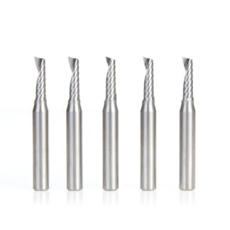 51417-5 5 Pack Solid Carbide CNC Spiral 'O' Single Flute, Plastic Cutting 3/16 Dia x 5/8 x 1/4 Shank x 2 Inch Long Up-Cut Router Bit