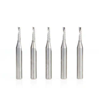 51454-5 5-Pack Solid Carbide CNC Spiral 'O' Single Flute, Aluminum Cutting 1/8 Dia x 1/2 x 1/4 Shank x 2 Inch Long Up-Cut Router Bit