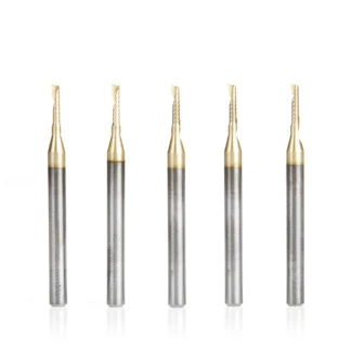 51470-Z-5 5-Pack Solid Carbide CNC Spiral 'O' Flute, Aluminum Cutting 1/16 Dia x 1/4 x 1/8 Shank Up-Cut ZrN Coated Router Bit