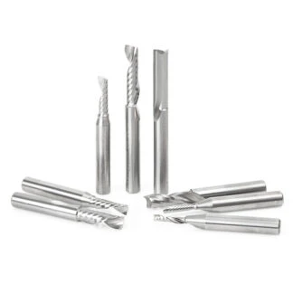 AMS-165 8-Pc Plastic Cutting Solid Carbide Spiral 'O' Flute CNC Router Bit Collection, 1/4 Inch Shank