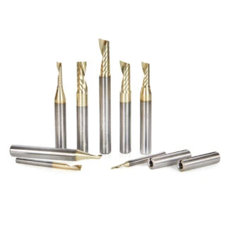 AMS-160-Z 8-Pc Aluminum Cutting Solid Carbide Spiral 'O' Flute CNC ZrN Coated Router Bit Collection