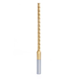 HSS1210 High Speed Steel (HSS) Foam Cutting End Mill Extended Reach 1/4 Dia x 4 x 6 Long x 3/8 Shank CNC 4-Flute Spiral Up-Cut Router Bit TiN Coated