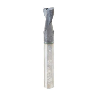 51467 CNC Solid Carbide Spiral for Steel & Stainless Steel with AlTiN Coating 2-Flute x 3/8 Dia x 1/2 x 3/8 Shank x 3 Inch Long Up-Cut Router Bit / 45º Corner Chamfer End Mill