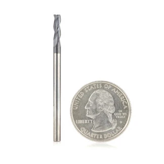 51610 CNC Metric Solid Carbide Spiral for Steel & Stainless Steel with AlTiN Coating 3-Flute x 3 Dia x 3 x 3 Shank x 40mm Long Up-Cut Router Bit / 45º Corner Chamfer End Mill