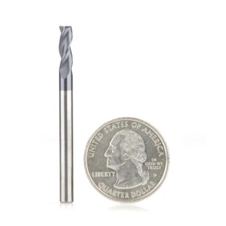 51612 CNC Metric Solid Carbide Spiral for Steel & Stainless Steel with AlTiN Coating 3-Flute x 4 Dia x 10 x 4 Shank x 48mm Long Up-Cut Router Bit / 45º Corner Chamfer End Mill