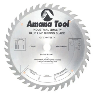 612401 Carbide Tipped Glue Line Ripping 12 inch Dia x 40T TCG, 22 Deg, 1 Inch Bore