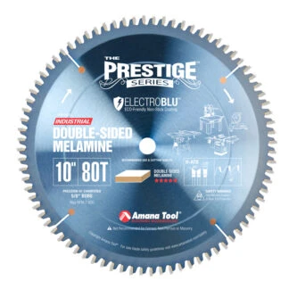 MB10800C Electro-Blu™ Carbide Tipped Double-Face Melamine 10 Inch Dia x 80T H-ATB, -6 Deg, 5/8 Bore, Non-Stick Coated