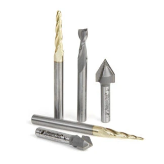 AMS-127 5-Pc Starter Engraving CNC Router Bit Collection, 1/4 Inch Shank