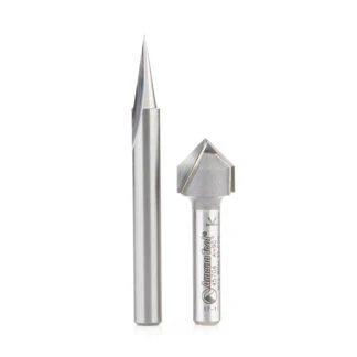 AMS-193 2-Pc Solid Carbide and Carbide Tipped 18 & 90 Degree Signmaking/Engraving Router Bit Pack, 1/4 Inch Shank