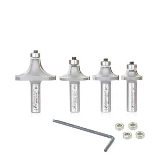 AMS-556 4-Pc Carbide Tipped Corner Rounding & Beading Router Bit Set, 1/2 Inch Shank