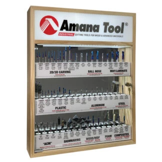 AMS-CNC-60 - Master CNC Router Bit Collection, 57-Pcs with LED Illuminated, Mirrored Interior and Solid Wood Display
