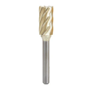 BURS-088NF Solid Carbide Cylindrical Shape with End Cut 1/2 Dia x 1 x 1/4 Shank Non-Ferrous ZrN Coated SB Burr Bit for Die-Grinders