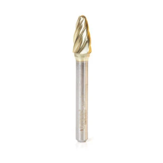 BURS-142NF Solid Carbide Tree Shape 3/8 Dia x 3/4 x 1/4 Shank Non-Ferrous ZrN Coated SF Burr Bit for Die-Grinders
