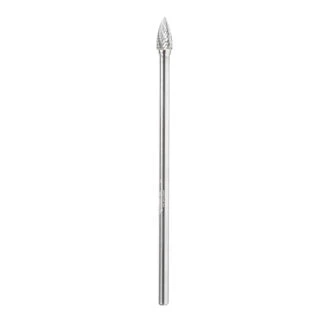 BURS-196 Solid Carbide Pointed Tree Shape 3/8 Dia x 3/4 x 1/4 Shank Double Cut SG Burr Bit for Die-Grinders