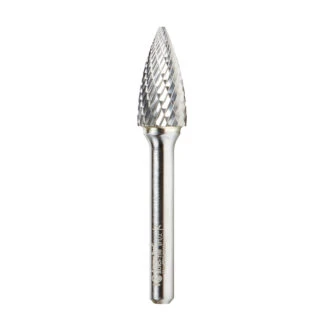 BURS-198 Solid Carbide Pointed Tree Shape 1/2 Dia x 1 x 1/4 Shank Double Cut SG Burr Bit for Die-Grinders