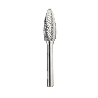 BURS-206 Solid Carbide Flame Shape 1/2 Dia x 1-1/4 x 1/4 Shank Double Cut SH Burr Bit for Die-Grinders