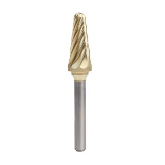 BURS-218NF Solid Carbide Radius Cone Shape 1/2 Dia x 1-1/8 x 1/4 Shank Non-Ferrous ZrN Coated SL Burr Bit for Die-Grinders