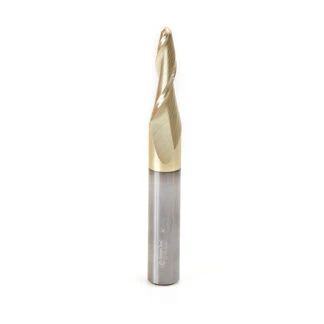 46285 CNC 2D and 3D Carving 5 Deg Tapered Angle Ball Tip 1/4 Dia x 1/8 Radius x 1-3/8 x 1/2 Shank x 4 Inch Long x 2 Flute Solid Carbide ZrN Coated Up-Cut Spiral Router Bit