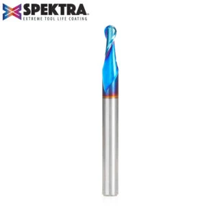 46424-K Solid Carbide Spektra™ Extreme Tool Life Coated Up-Cut Spiral Ball Nose 3/32 Radius x 3/16 Dia x 1/2 x 1/4 Shank x 2-1/2 Inch Long x 2 Flute Router Bit