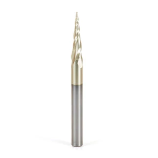 46570 CNC 2D and 3D Carving Flat Bottom 6.2 Deg Angle x 1/32 Dia x 1 x 1/4 Shank x 3 Inch Long x 3 Flute Solid Carbide ZrN Coated Router Bit