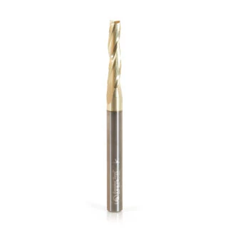 46575 CNC 2D and 3D Carving Flat Bottom 1 Deg Angle x 3/16 Dia x 1 x 1/4 Shank x 3 Inch Long x 3 Flute Solid Carbide ZrN Coated Router Bit