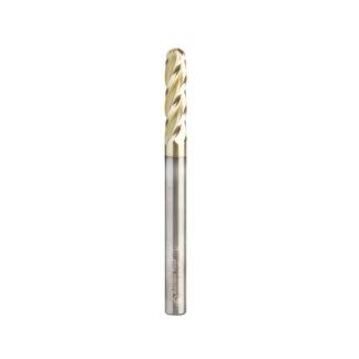 46584 CNC 2D and 3D Carving 0.10 Deg Straight Angle Ball Tip 1/4 Dia x 1/8 Radius x 1 x 1/4 Shank x 3 Inch Long x 4 Flute Solid Carbide ZrN Coated Router Bit