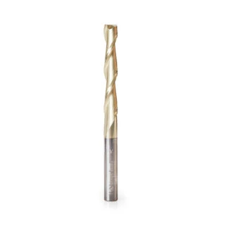 46585 CNC 2D and 3D Carving Flat Bottom x 0.10 Deg Straight Angle x 6mm Dia x 38mm x 6mm Shank x 75mm Long x 2 Flute Solid Carbide ZrN Coated Router Bit