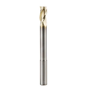46591 Extra Long CNC 2D and 3D Carving Flat Bottom 0.10 Deg Straight Angle x 3/8 Dia x 3/4 x 3/8 Shank x 4 Inch Long x 3 Flute Solid Carbide ZrN Coated Reduced Shank Router Bit