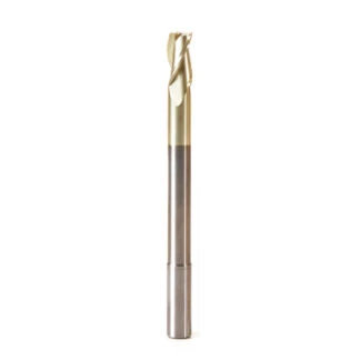 46593 Extra Long CNC 2D and 3D Carving Flat Bottom 0.10 Deg Straight Angle x 1/2 Dia x 1 x 1/2 Shank x 6 Inch Long x 3 Flute Solid Carbide ZrN Coated Reduced Shank Router Bit