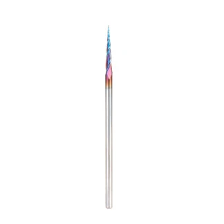 48418-K-M CNC 2D and 3D Carving 3.7 Deg Tapered Angle Ball Tip x .50mm Dia x .25mm Radius x 19mm x 3mm Shank x 75mm Long x 3 Flute Solid Carbide Up-Cut Spiral Spektra™ Extreme Tool Life Coated Router Bit