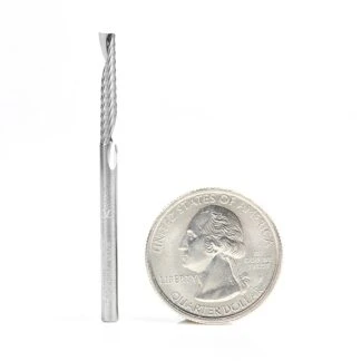 51437 Solid Carbide CNC Spiral 'O' Single Flute, Plastic Cutting 1/8 Dia x 3/4 x 1/8 Shank x 2 Inch Long Up-Cut Router Bit