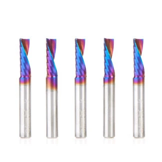 51504-K-5 5 Pack Solid Carbide CNC Spektra™ Extreme Tool Life Coated Spiral 'O' Flute, Plastic Cutting 1/4 Dia x 3/4 x 1/4 Inch Shank Down-Cut Router Bit