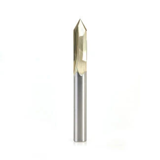 Zero-Point" 60 Degree V-Groove and Engraving 1/4 Dia x 0.214" x 1/4 Shank ZrN Coated Router Bit