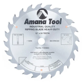 Carbide Tipped Heavy-Duty Ripping 12 Inch Dia x 24T FT, 18 Deg, 1 Inch Bore