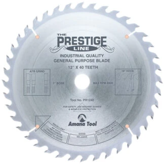 Carbide Tipped Prestige General Purpose 12 Inch Dia 40T ATB, 18 Deg, 1 Inch Bore
