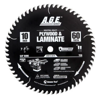 MD10-601R Carbide Tipped Plywood & Laminate ArmorMax® Coated 10 Inch Dia x 60T TCG 12 Deg 5/8 Bore Circular Saw Blade