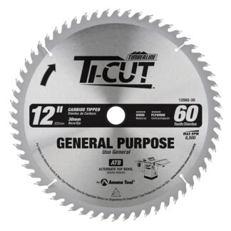 12060-30 Carbide Tipped Ti-Cut™ General Purpose & Finishing 12 Inch Dia x 60T ATB 10 Deg 30mm Bore