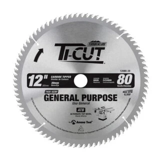 12080-30 Carbide Tipped Ti-Cut™ General Purpose & Finishing 12 Inch Dia x 80T ATB 10 Deg 30mm Bore