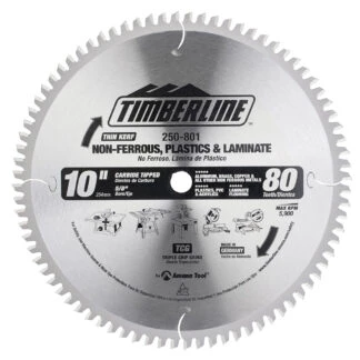 250-801 Carbide Tipped Finishing 10 Inch Dia x 80T TCG -6 Deg 5/8 Bore