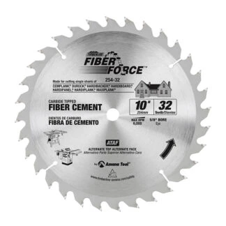 254-32 Carbide Tipped Fiberforce™ Fiber Cement Board Cutting 10 Inch Dia x 32T ATAF 5 Deg 5/8 Bore