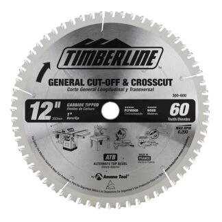 300-600 Carbide Tipped Finishing Blade For Miter Saw/Stationary Table Saw 12 Inch Dia x 60T ATB 0 Deg 1 Inch Bore Packaged in an Industrial Box