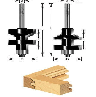 440-26 Carbide Tipped Classical Stile & Rail 2-Piece Set 1-3/8 Dia x 1 x 1/4 Inch Shank with Ball Bearing for 3/4 to 1 Inch Material