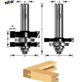 440-32 Carbide Tipped Tongue & Groove 2-Piece Set 1-3/4 Dia x 1-1/8 x 1/2 Inch Shank with Ball Bearing for 1 Inch Material
