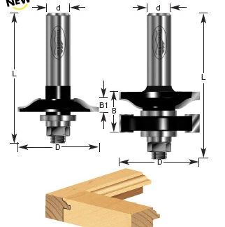 440-34 Carbide Tipped Ogee Profile for Glass Door 2-Piece Set 1-5/8 Dia x 27/32 x 1/2 Inch Shank with Ball Bearing for 3/4 to 27/32 Inch Material