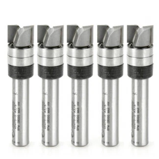 45475-S-5 5-Pack Carbide Tipped Flush Trim Plunge Template 3/8 Dia x 1/4 x 1/4 Inch Shank with 2 Upper Ball Bearings